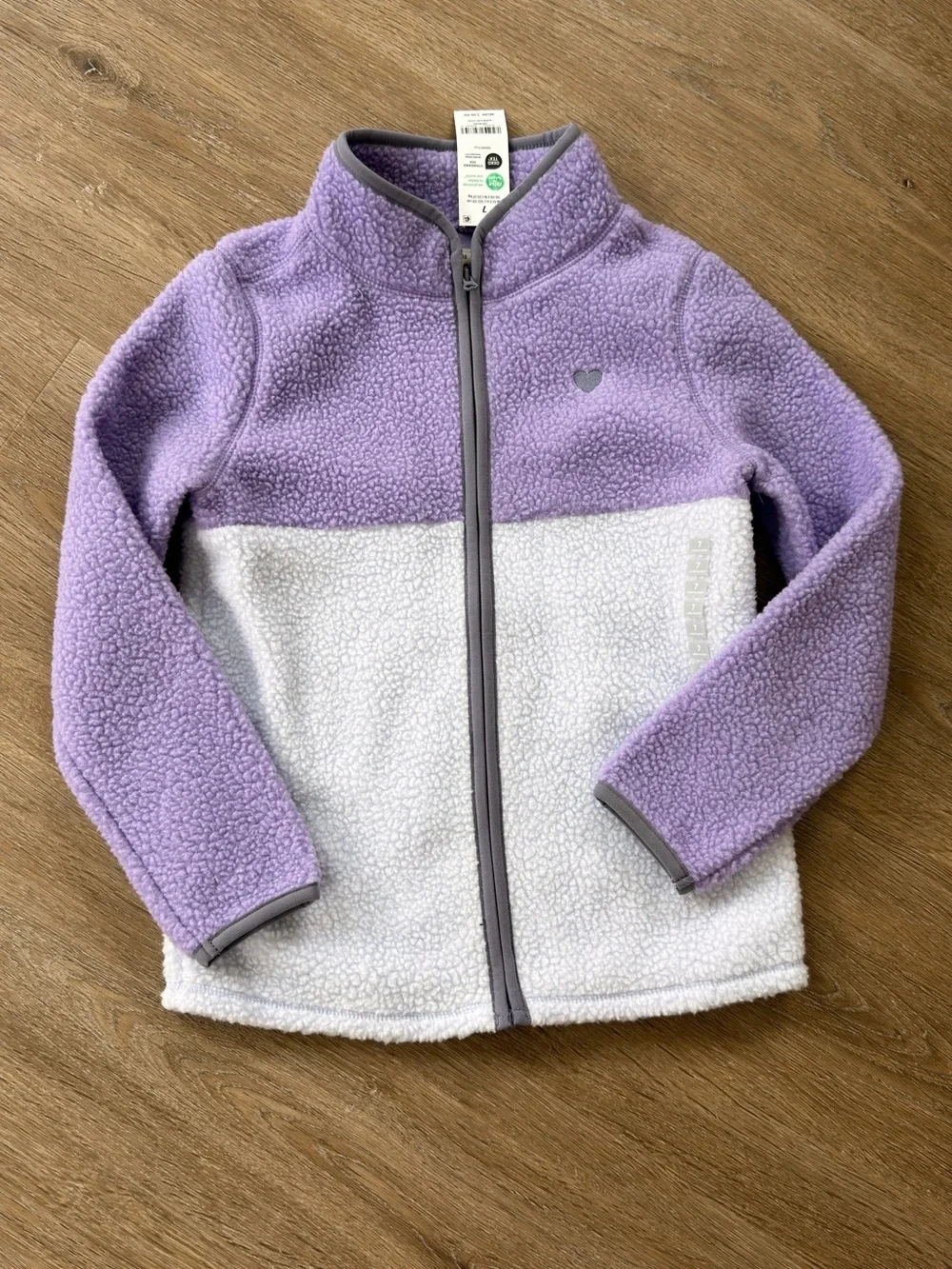 OshKosh B'gosh Lilac and lavender Sherpa Zip Jacket with Gray Trim